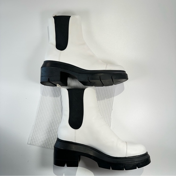 Stuart Weitzman Lug Sole Chelsea Boots White Leather Size 8 - Picture 4 of 10